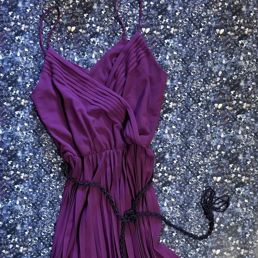 Vintage Purple Pleated Dress with beaded belt